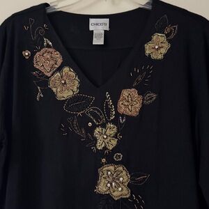 Chico's Black Top with Gold Floral Accents